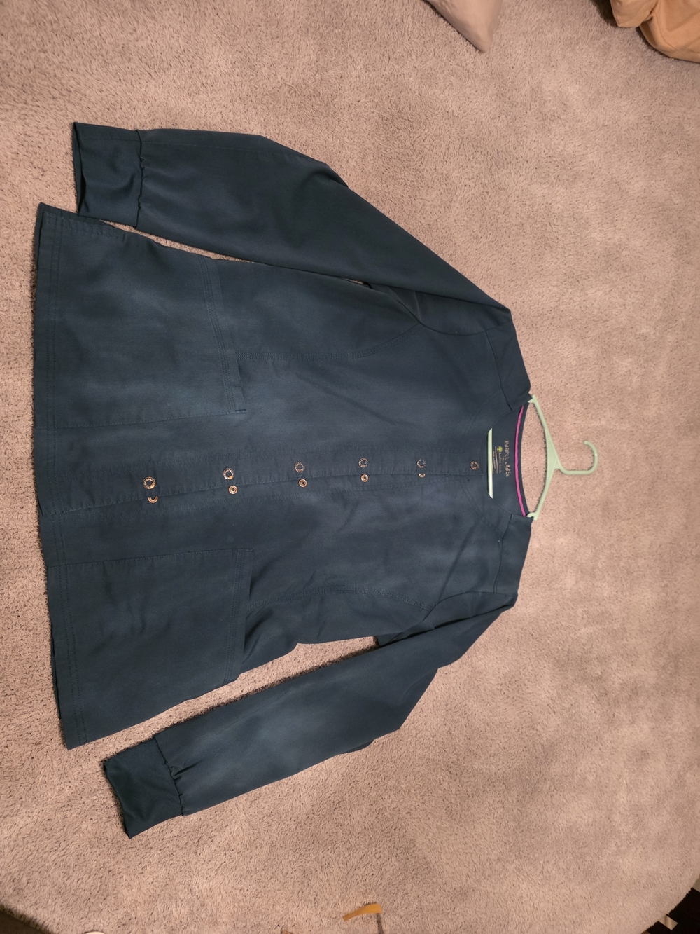 healing hands Navy Blue Button-Front Medical Scrub Jacket
